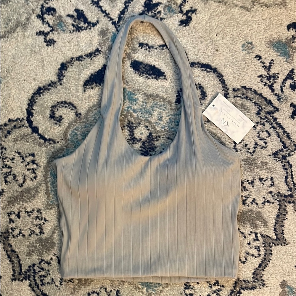 Gray Ribbed Halter Top